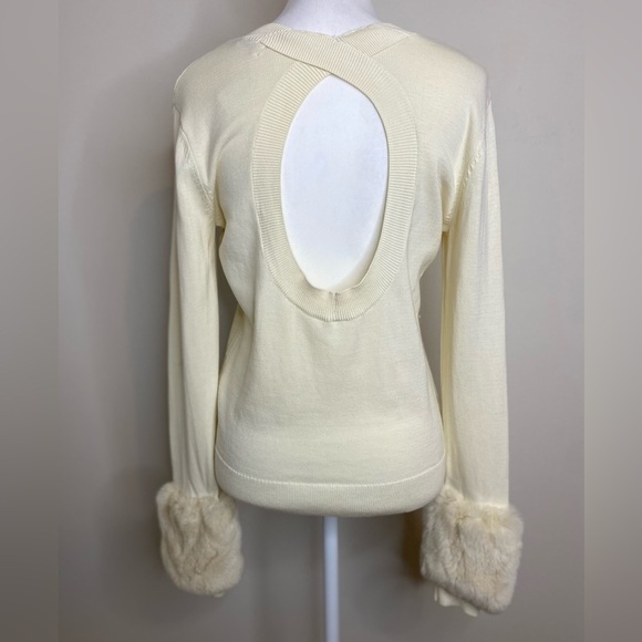 Opening Ceremony Cream Sweater with Faux Fur Cuffs Open Back Detail Cotton S/M - Picture 4 of 11